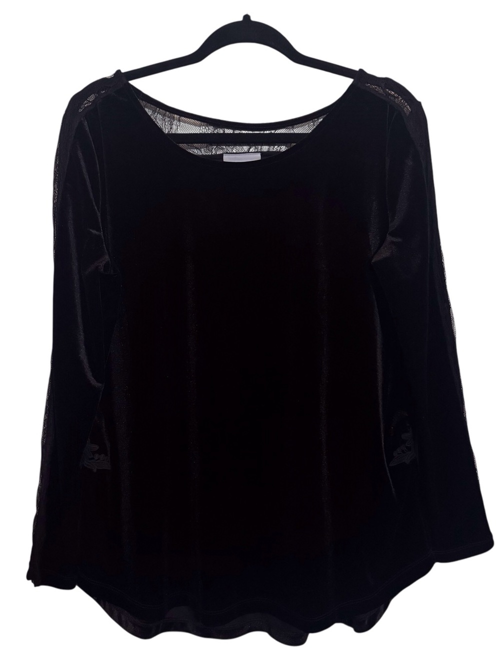 Soft Surroundings Size Large Black Voleta Lace Shoulder Blouse Top Long Sleeve